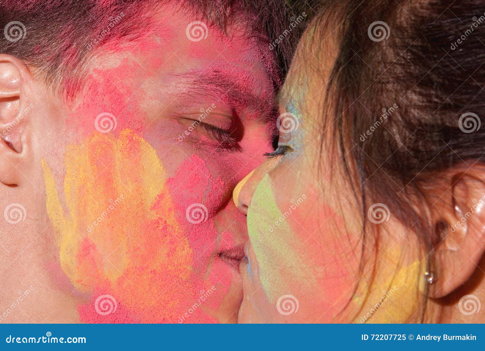 Portrait of Happy Couple in Love on Holi Color Festival Stock ...