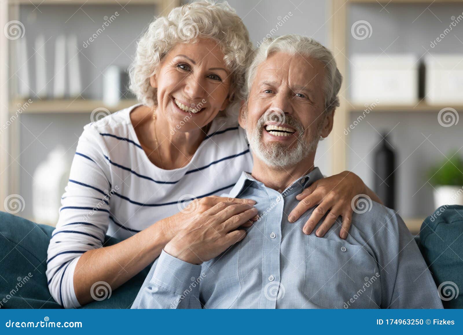 Portrait Of Happy Elderly Couple Relax At Home Stock Photo Image Of