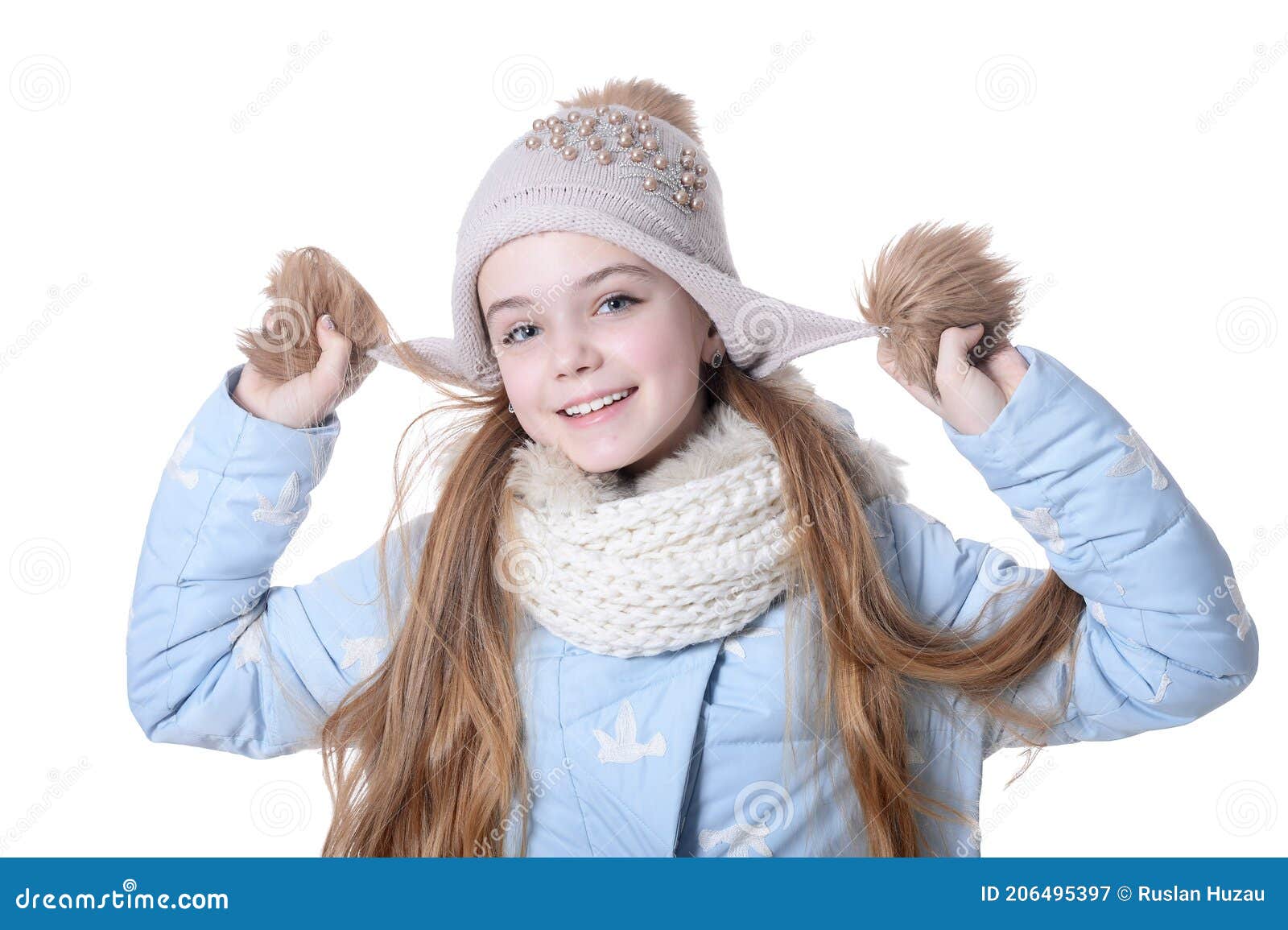 Portrait of Happy Little Girl in Warm Clothes Stock Image - Image of ...