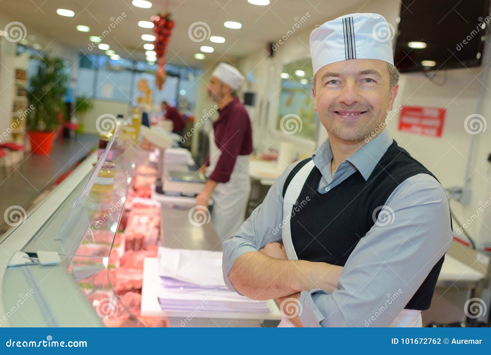 Portrait Happy Male Butcher in Kosher Section at Supermarket Stock ...