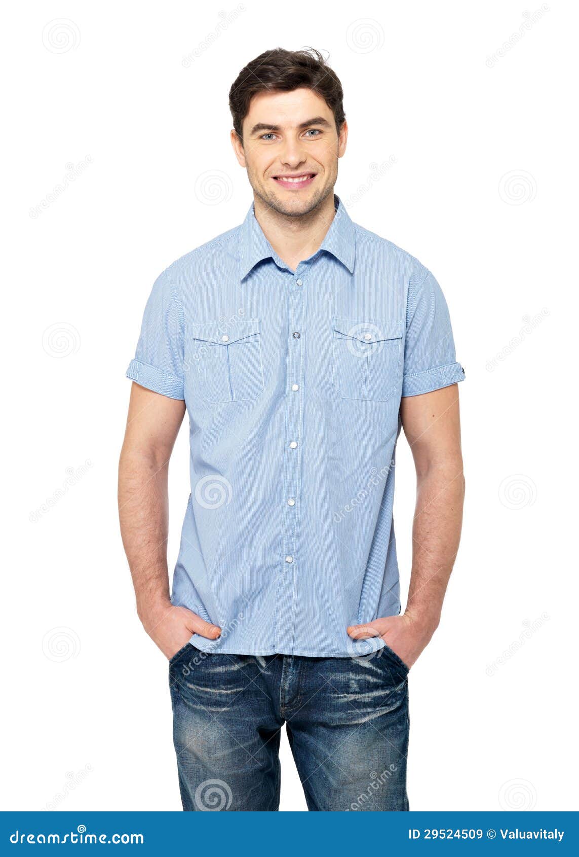 Portrait Happy Man in Blue Casual Stock Image Image of copy, happiness: