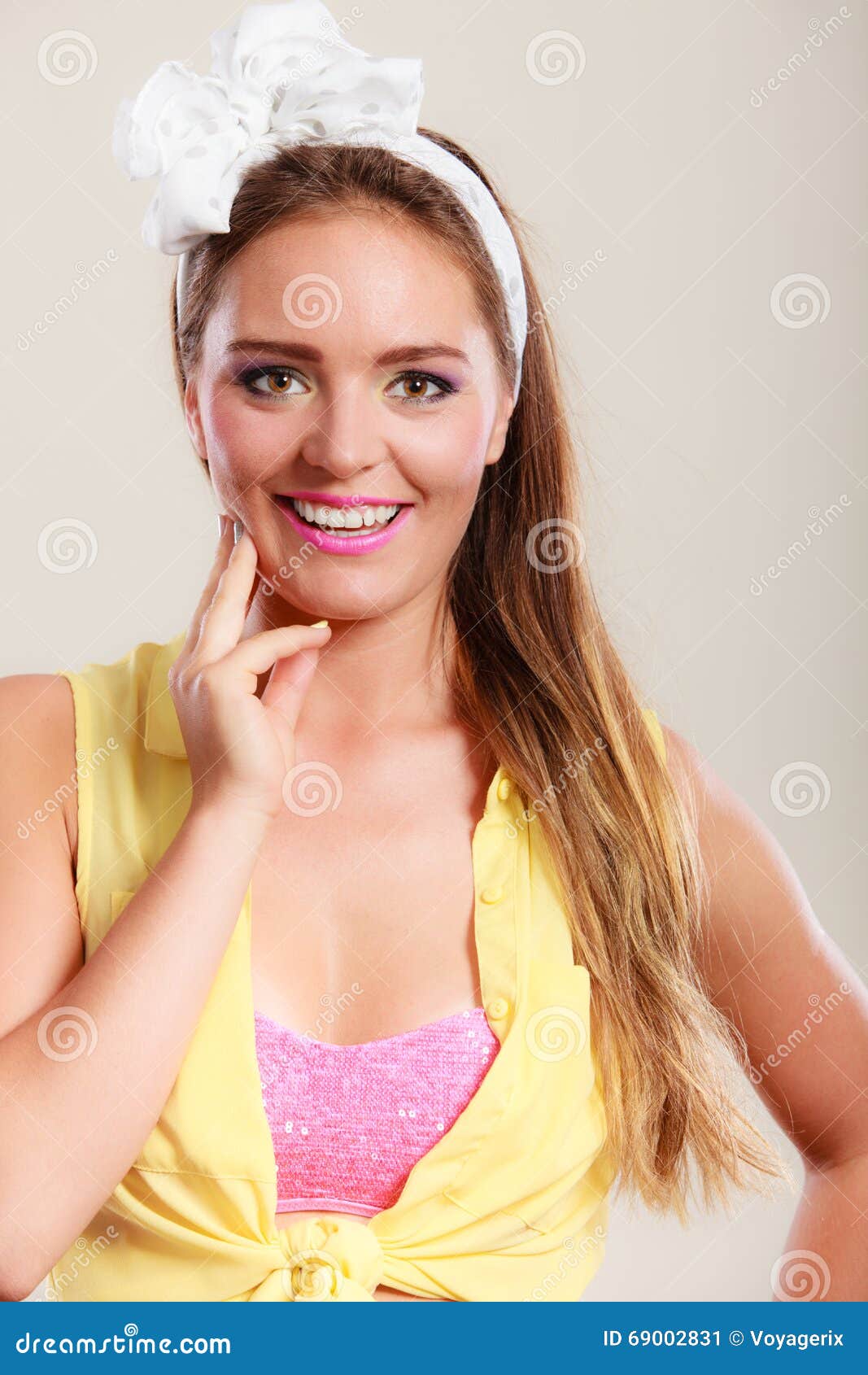 Portrait Of Happy Pretty Pin Up Girl With Bow Stock Image