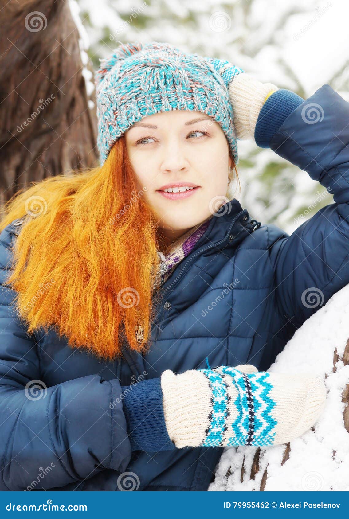 Portrait of Happy Redhead Pretty Girl in Winter Stock Photo - Image of ...