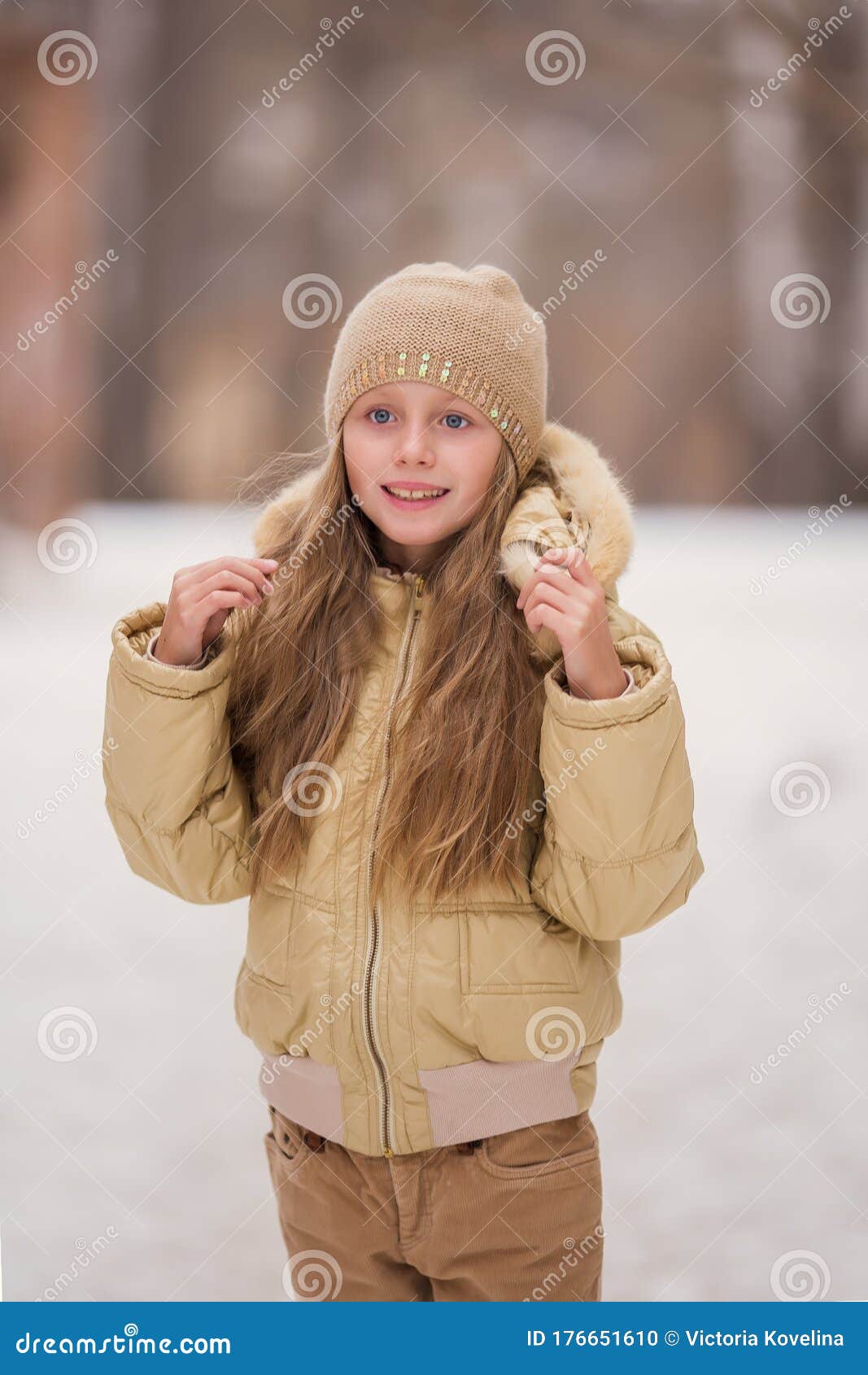 Portrait of Happy Russian Little Girl in on Background of Melting Snow ...