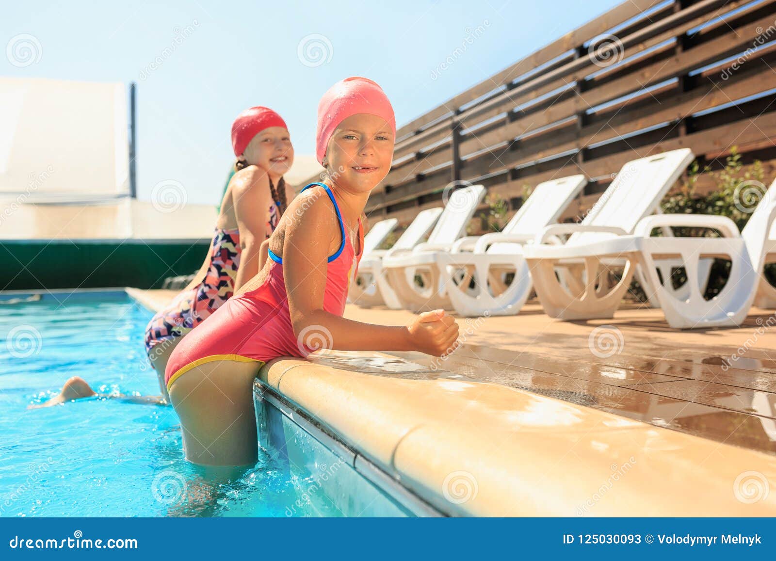 The Portrait Of Happy Smiling Beautiful Teen Girls At The Pool Sto