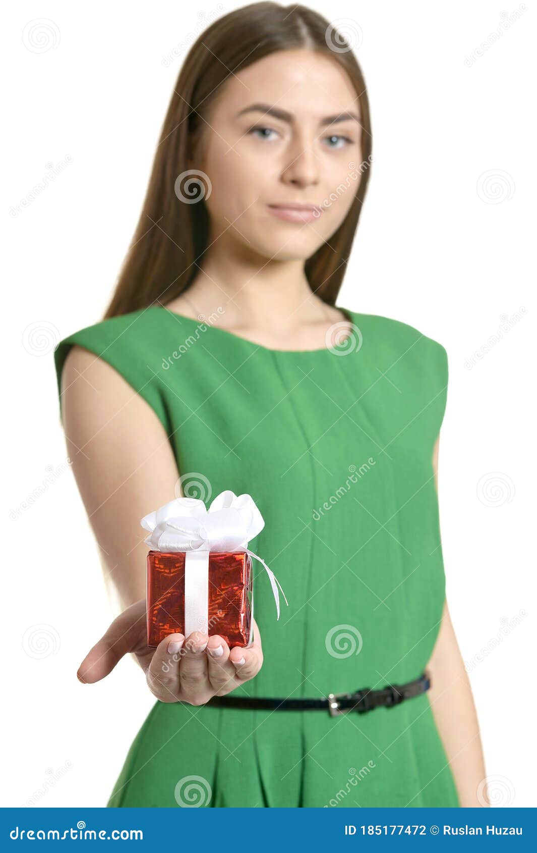 Portrait of Happy Woman with Gift Box Stock Photo - Image of friendly ...