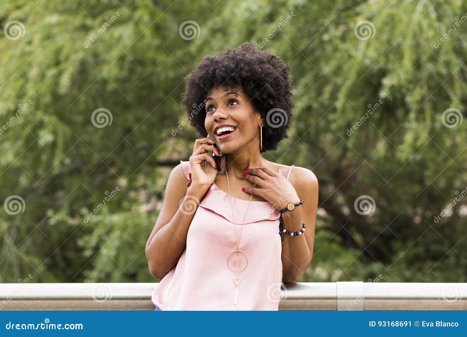 Portrait Of A Happy Young Beautiful Afro American Woman Smiling Stock