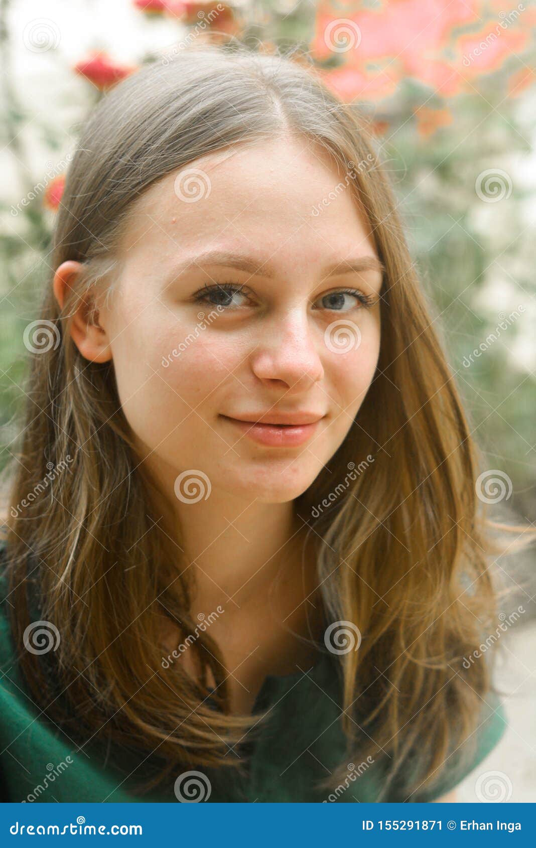 Portrait Of Happy Young Girl Smiling Blonde Hair Natur