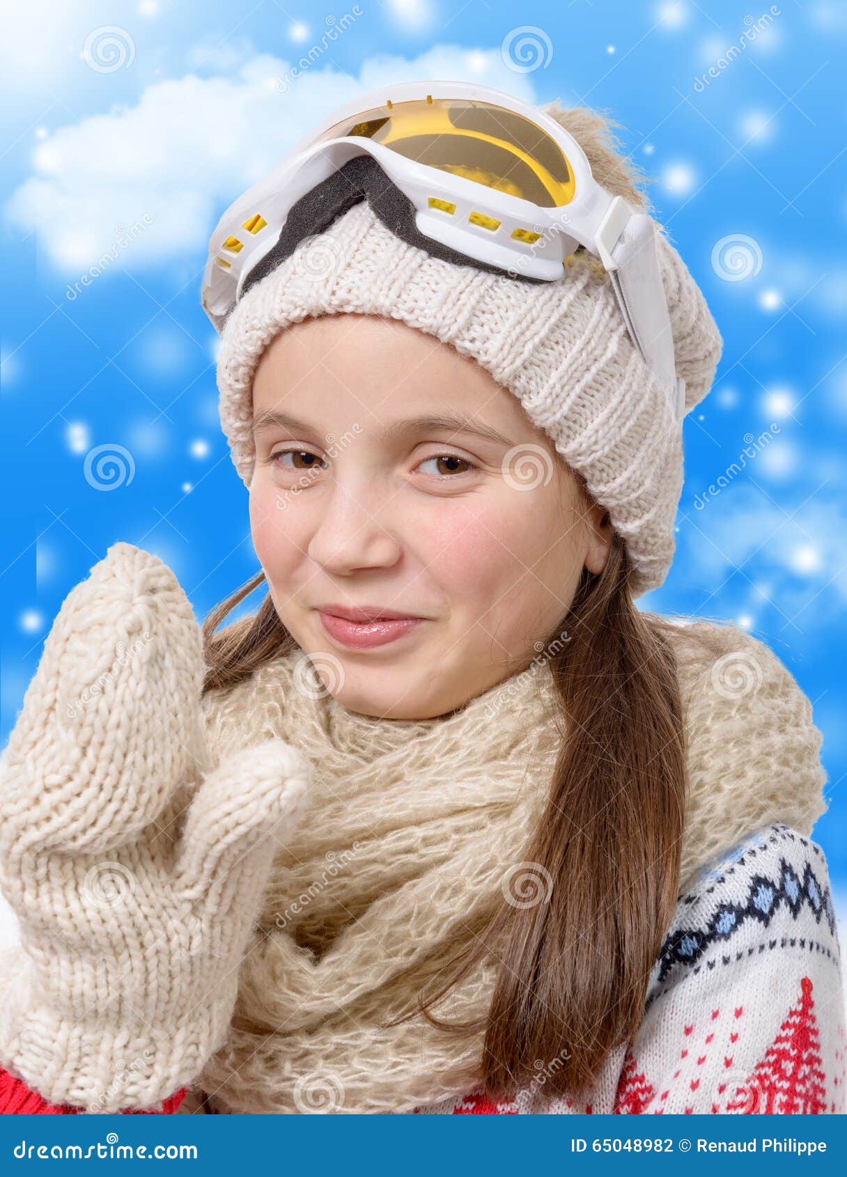 Portrait of a Happy Young Girl Snowboarding Stock Photo - Image of ...