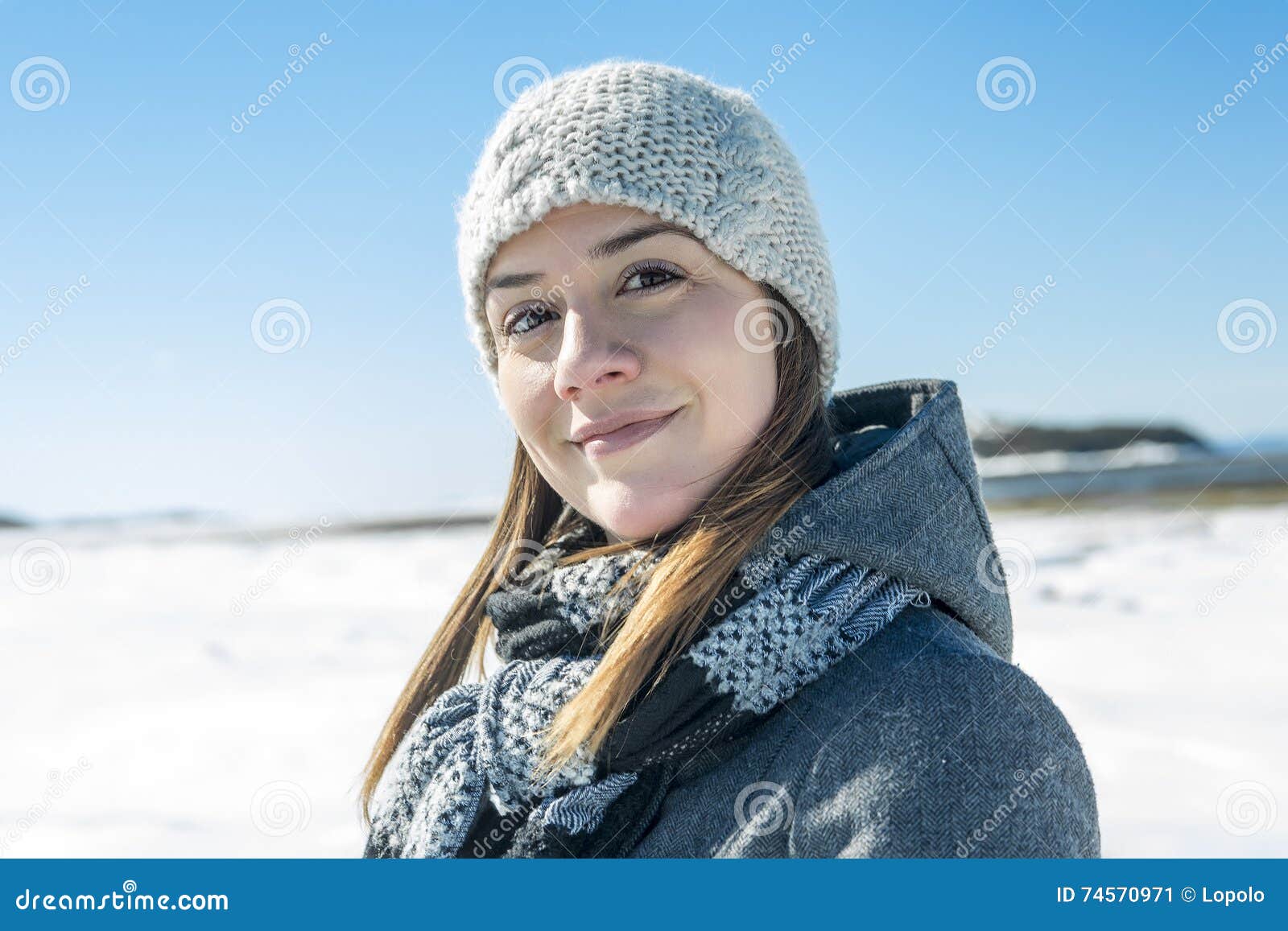 Portrait of Happy Young Woman Have Fun at Beautiful Sunny Winter Day ...