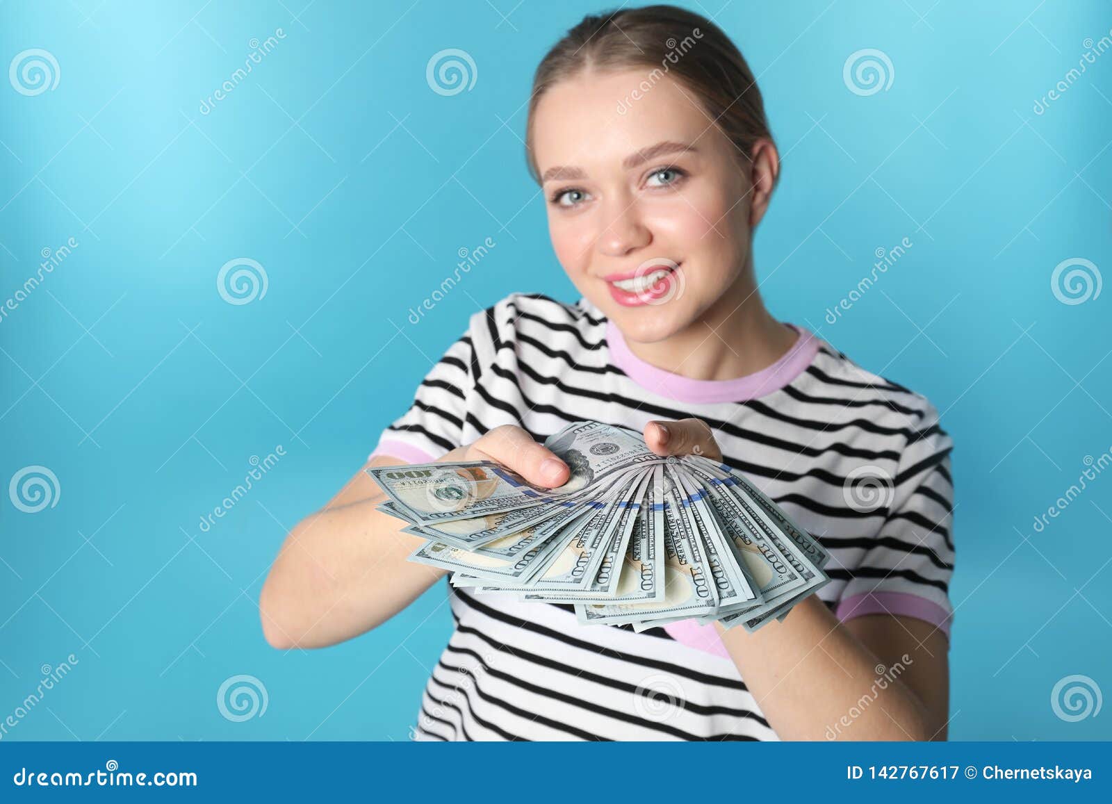 Portrait Of Happy Young Woman With Money Stock Image - Image of dollar ...