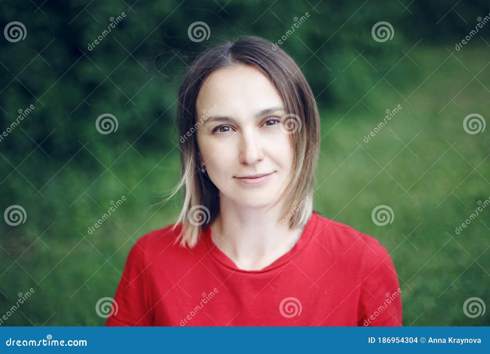 Portrait Head Shot of Beautiful Pensive Caucasian Middle Age Woman with ...