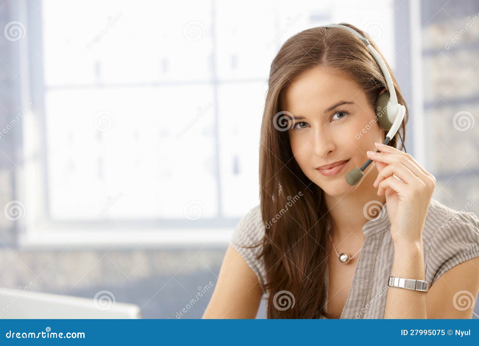 Portrait of headset girl stock image. Image of confident 27995075