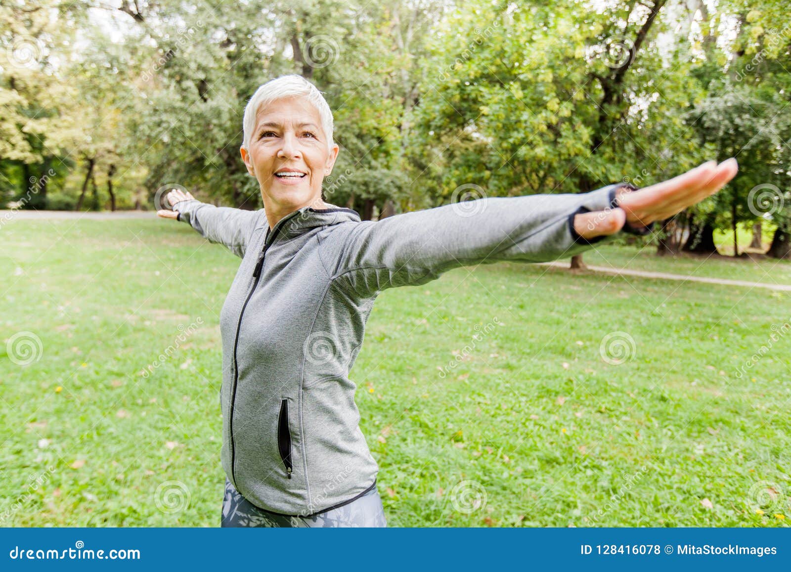 Healthy Senior Fit Woman Doing Exercise in Nature Stock Photo - Image of fitness, healthcare: 128416078