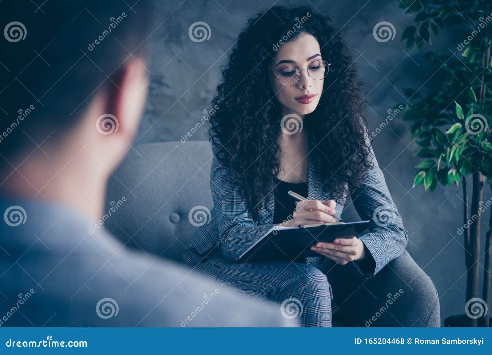 Portrait Of Her She Nice Attractive Skilled Experienced Wavy Haired Girl Psychologist Sitting In