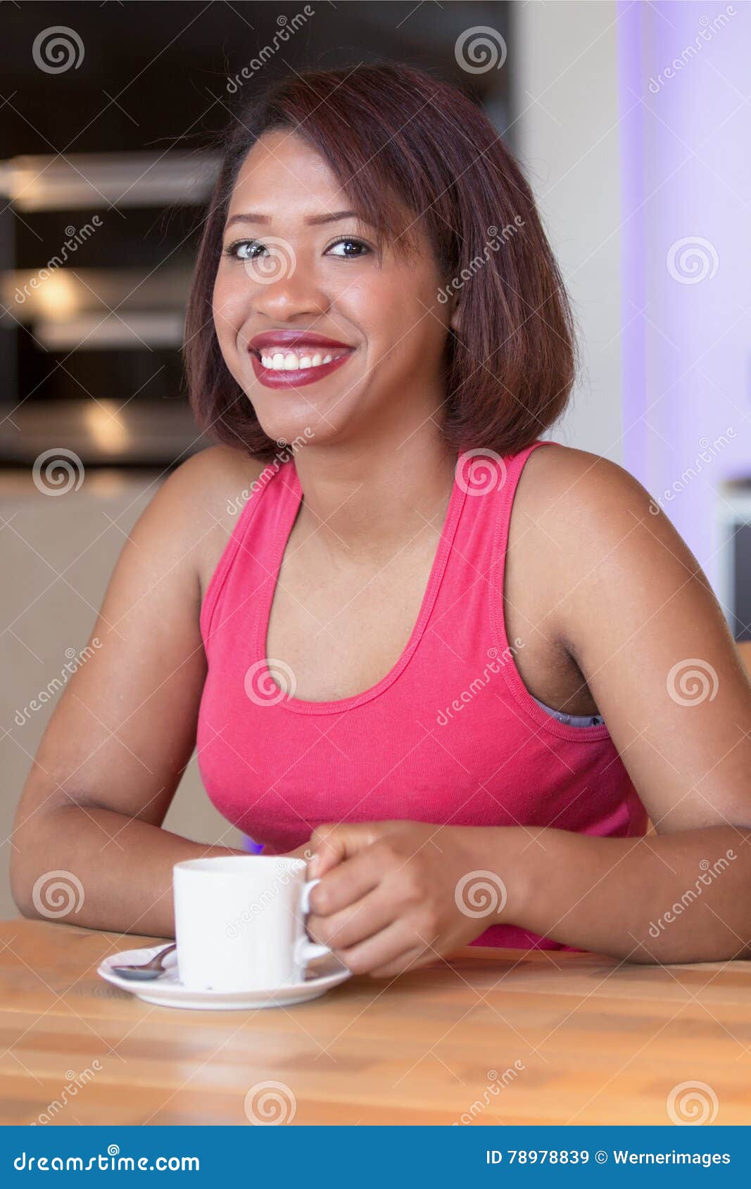 Portrait of Hispanic Woman Drinking Coffee Stock Image Image of