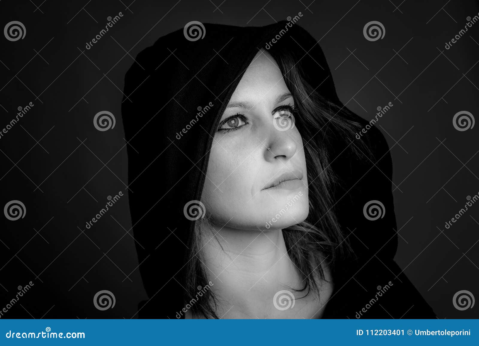 Portrait of Hooded Woman Black and White Image Stock Image - Image of ...