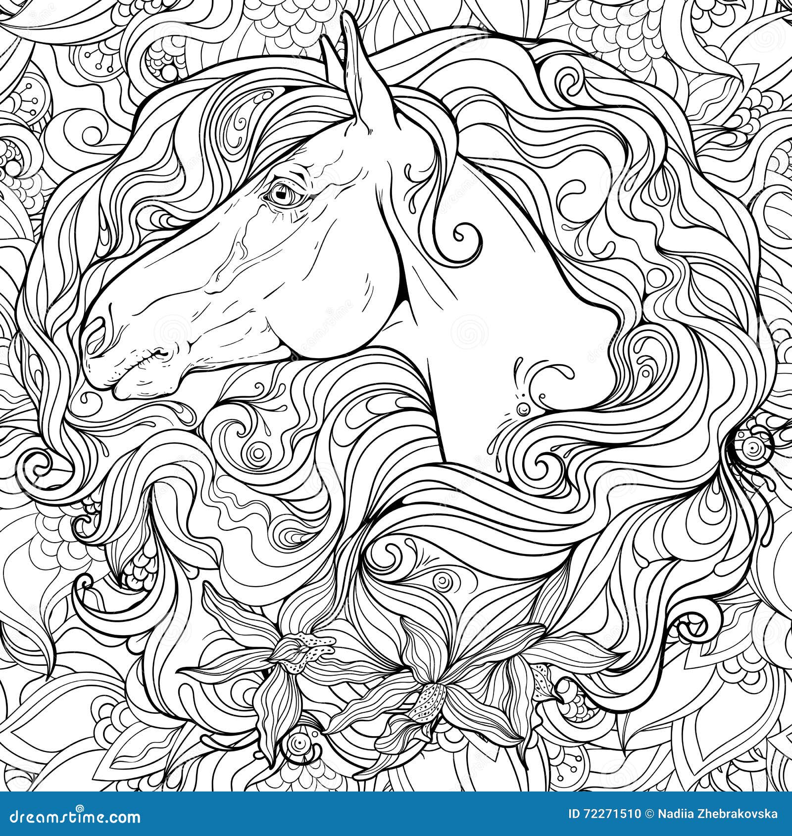 Portrait of a Horse in Flowers. Stock Vector - Illustration of design