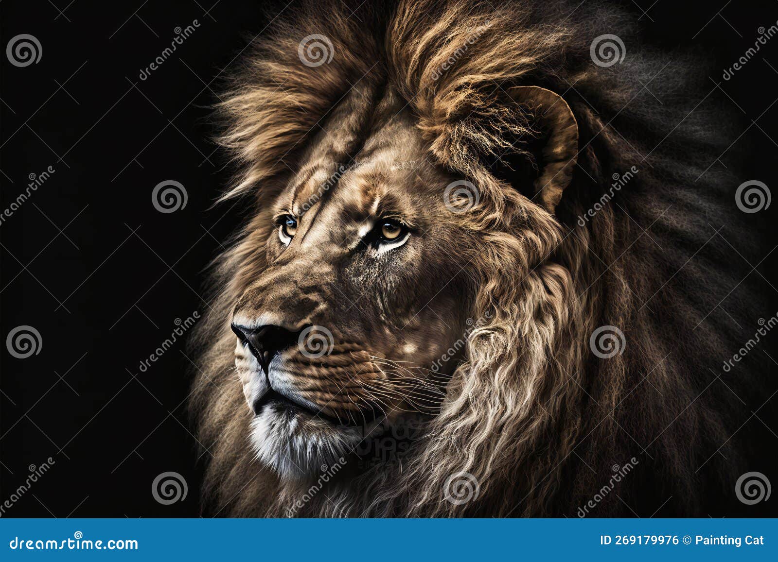 Portrait of Huge Beautiful Male African Lion, Digital Illustration ...