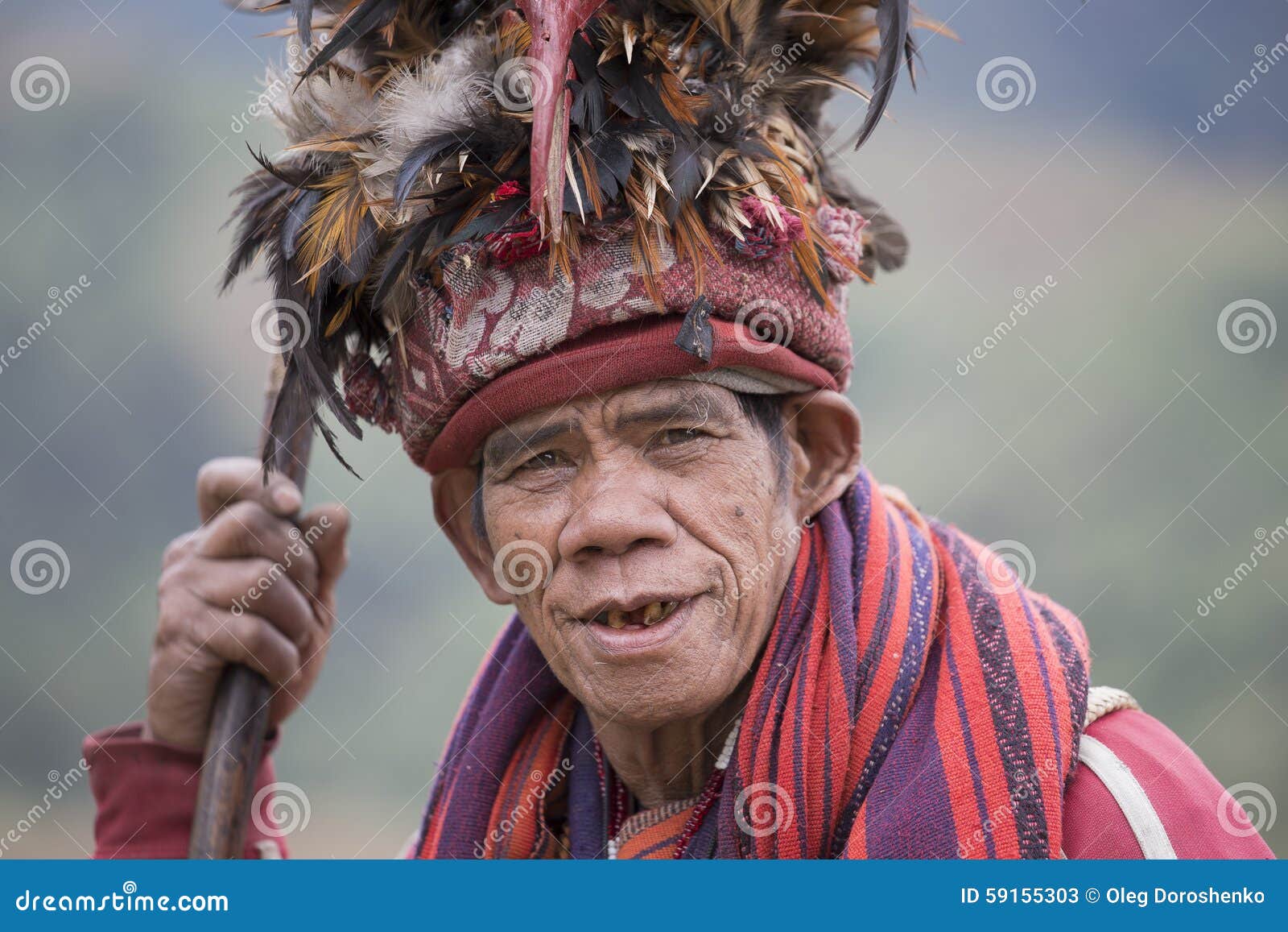 Portrait Ifugao Man in National Dress Next To Rice Terraces ...