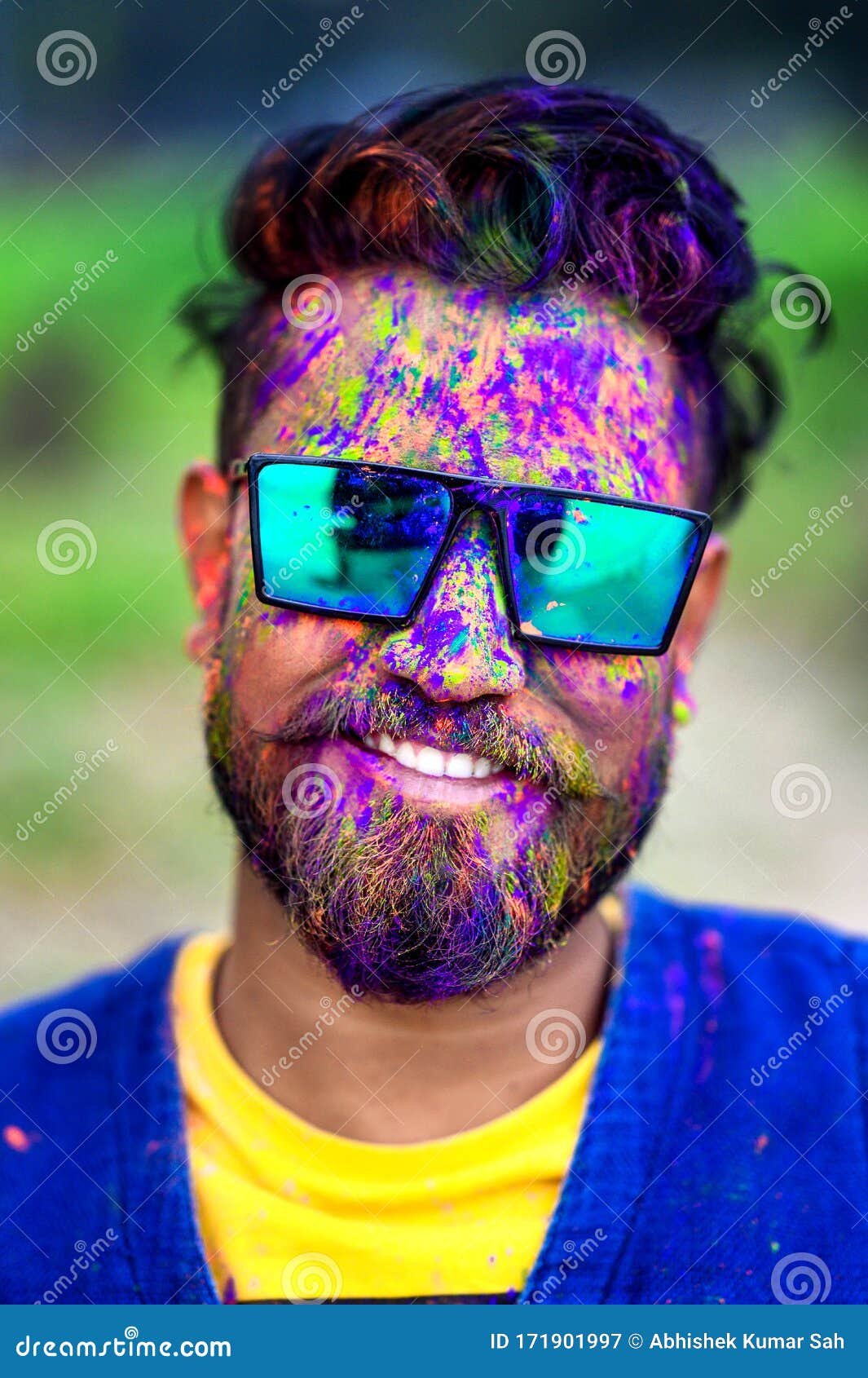 Portrait of Indian Man with Beard and Mustache in Powder Colors Celebrating  Holi and Looking at Camera. Stock Image - Image of face, festive: 171901997