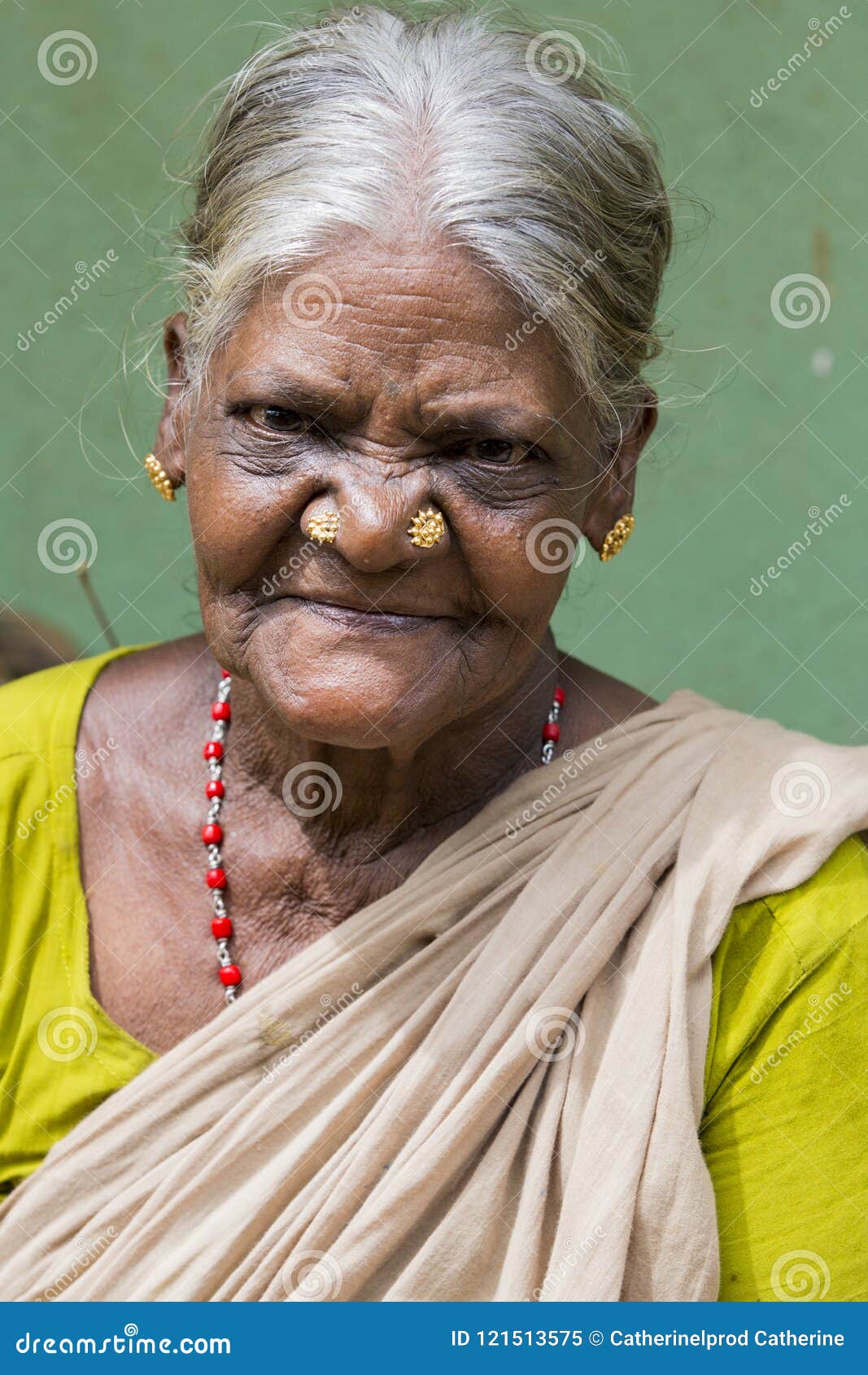 Portrait Of An Indian Old Senior Poor Woman With Saree Edito