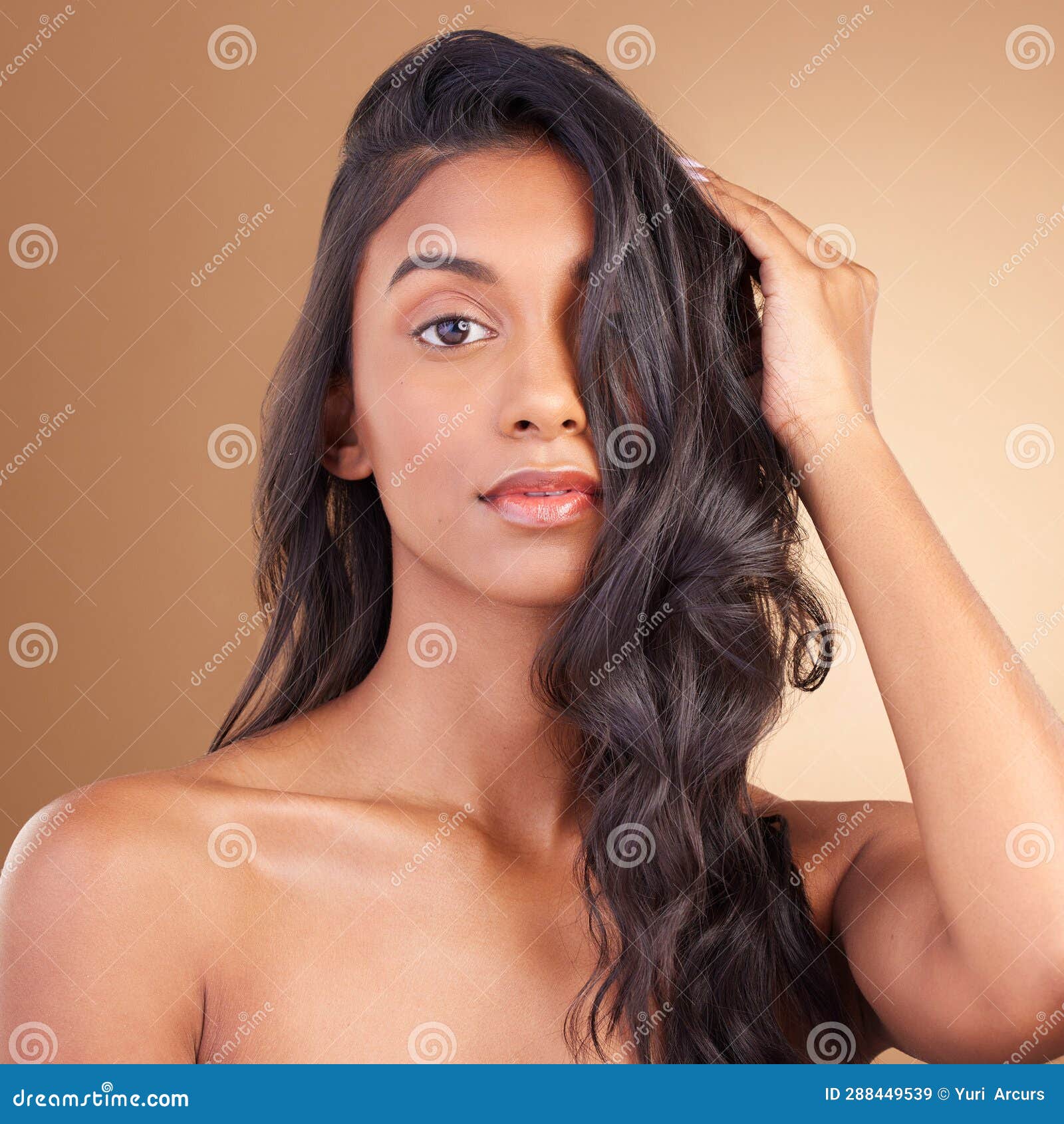 Portrait, Indian Woman and Beauty in Studio of Curly Hair