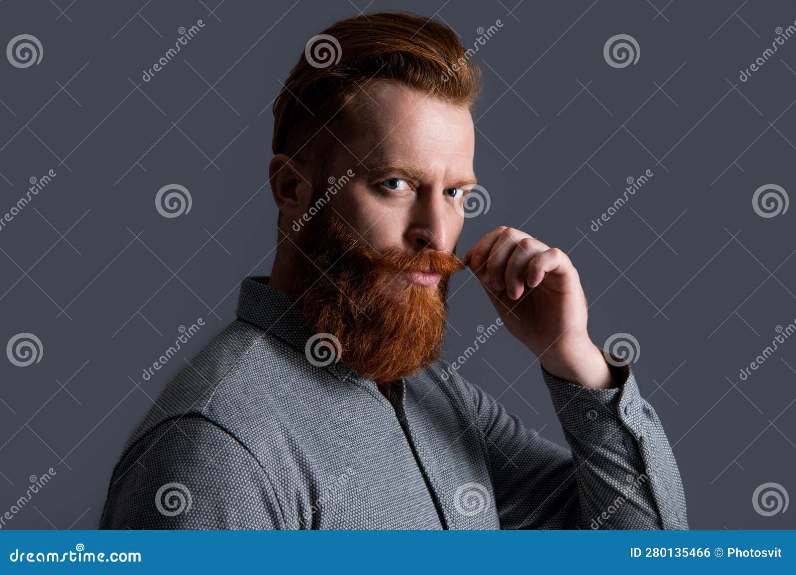 Portrait of Irish Man Twirling Mustache Half Turn. Bearded Man with ...