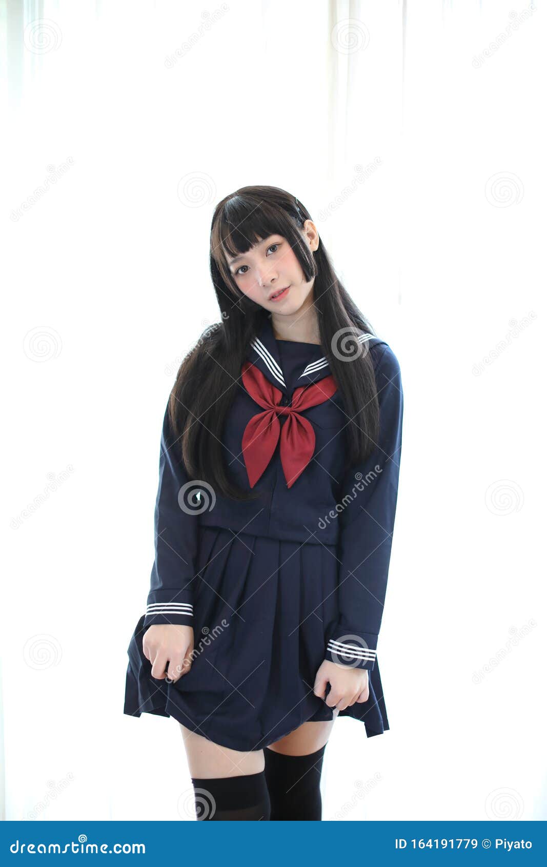 Portrait Japanese School Girl in White Tone Bed Room Stock Image ...