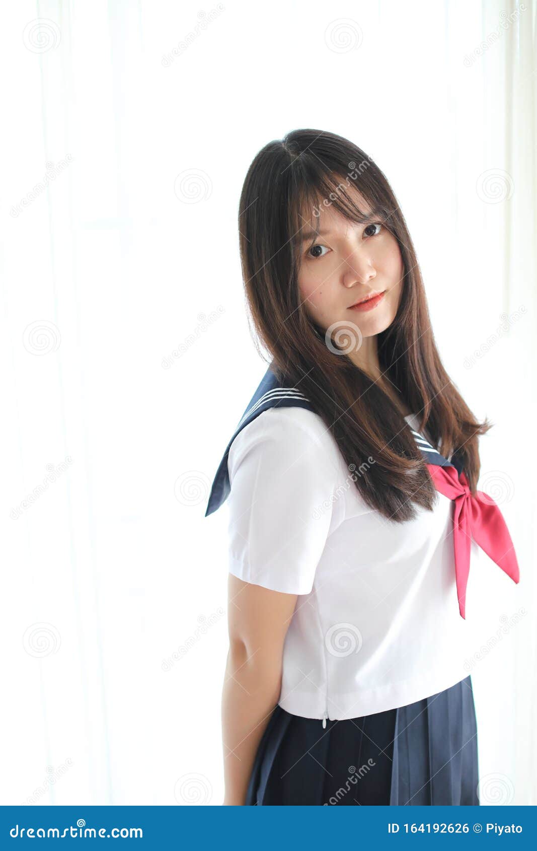 Portrait Japanese School Girl in White Tone Bed Room Stock Photo ...