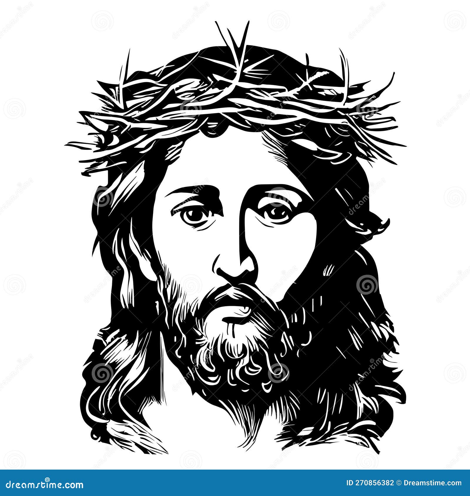 Portrait of Jesus in a Wreath Hand Drawn Sketch in Doodle Style Vector ...