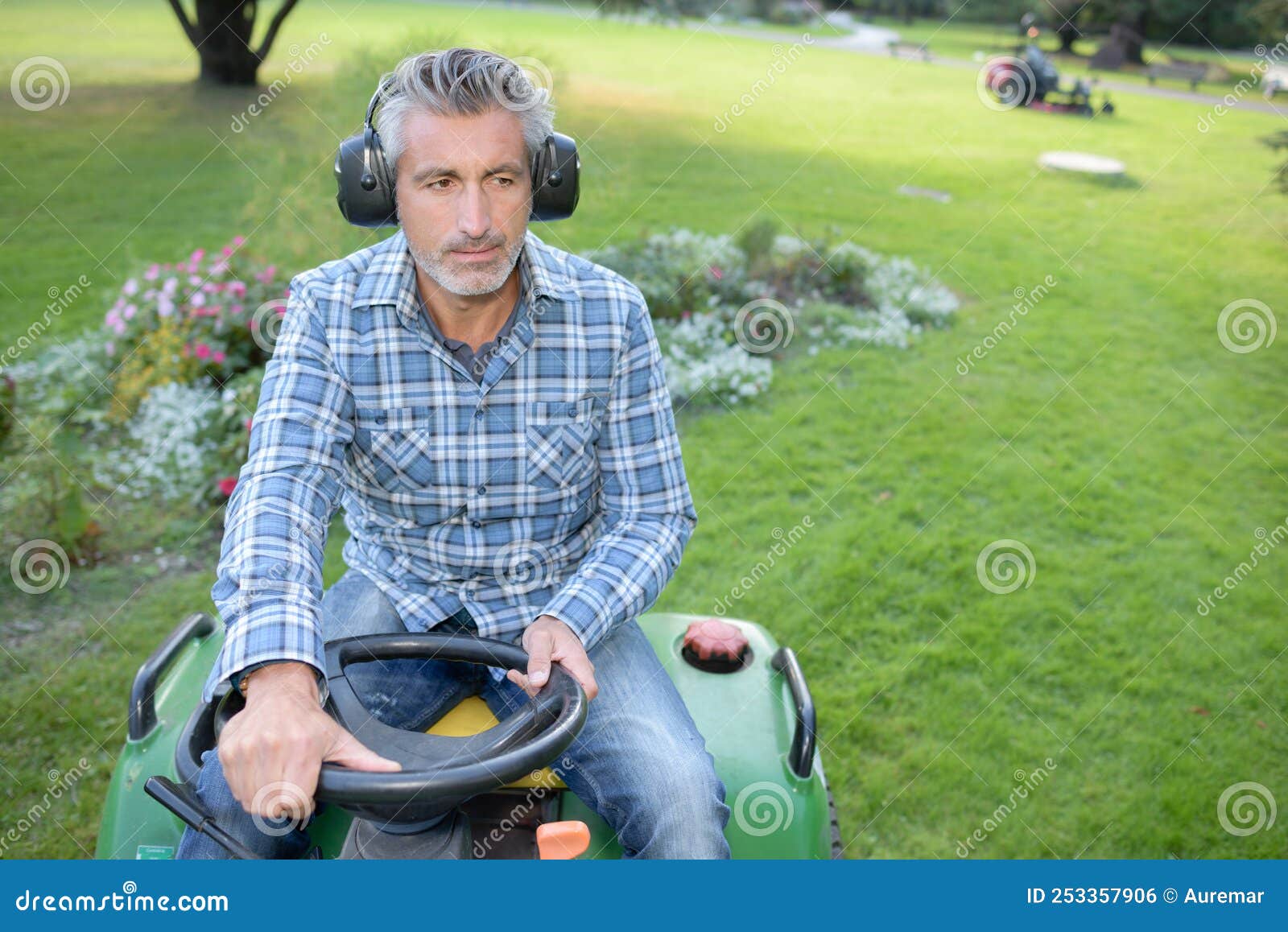 Portrait lawnmower man stock photo. Image of lifestyle 253357906
