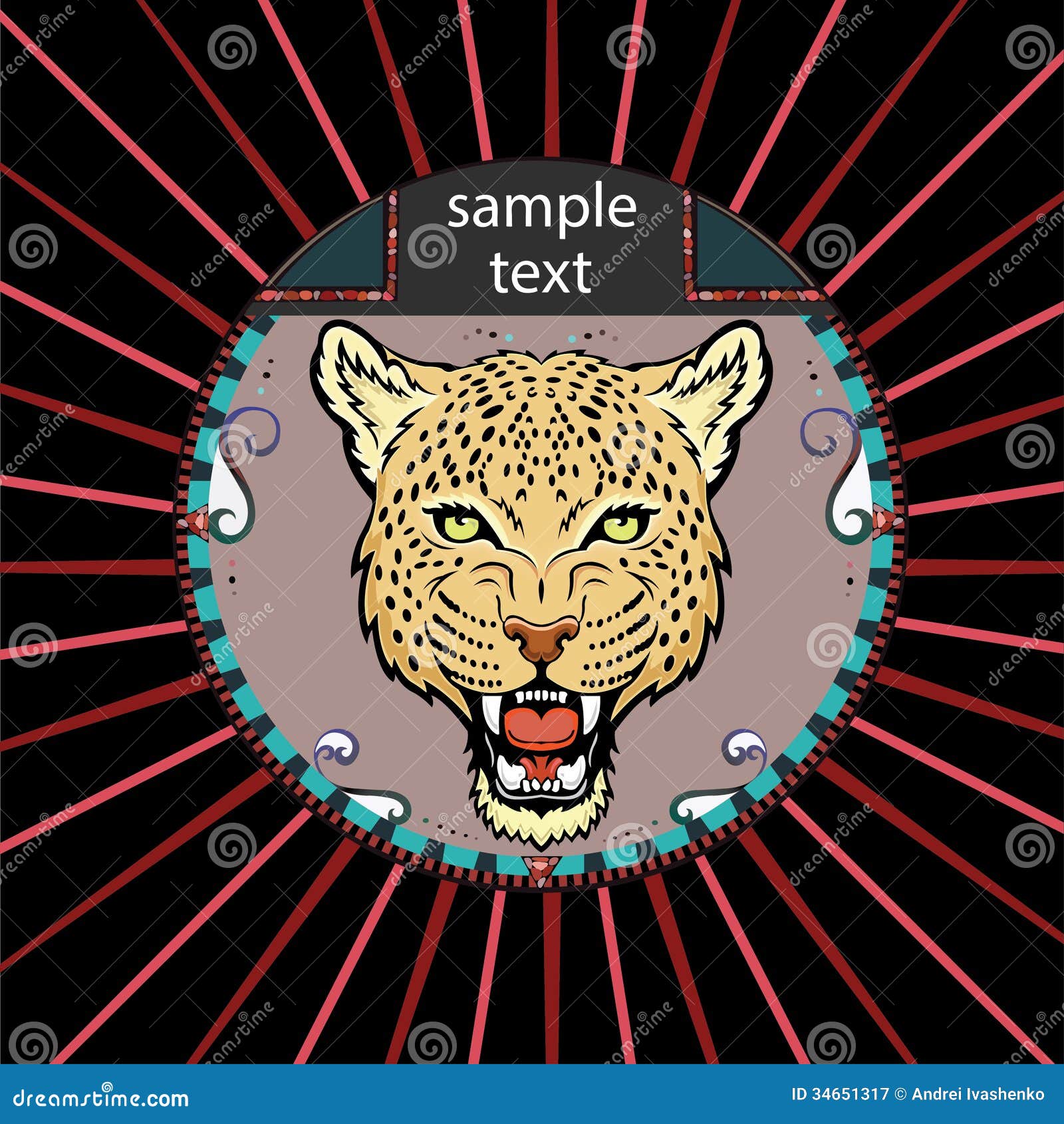 Portrait Of A Leopard In A Circle Stock Vector - Illustration of feline ...