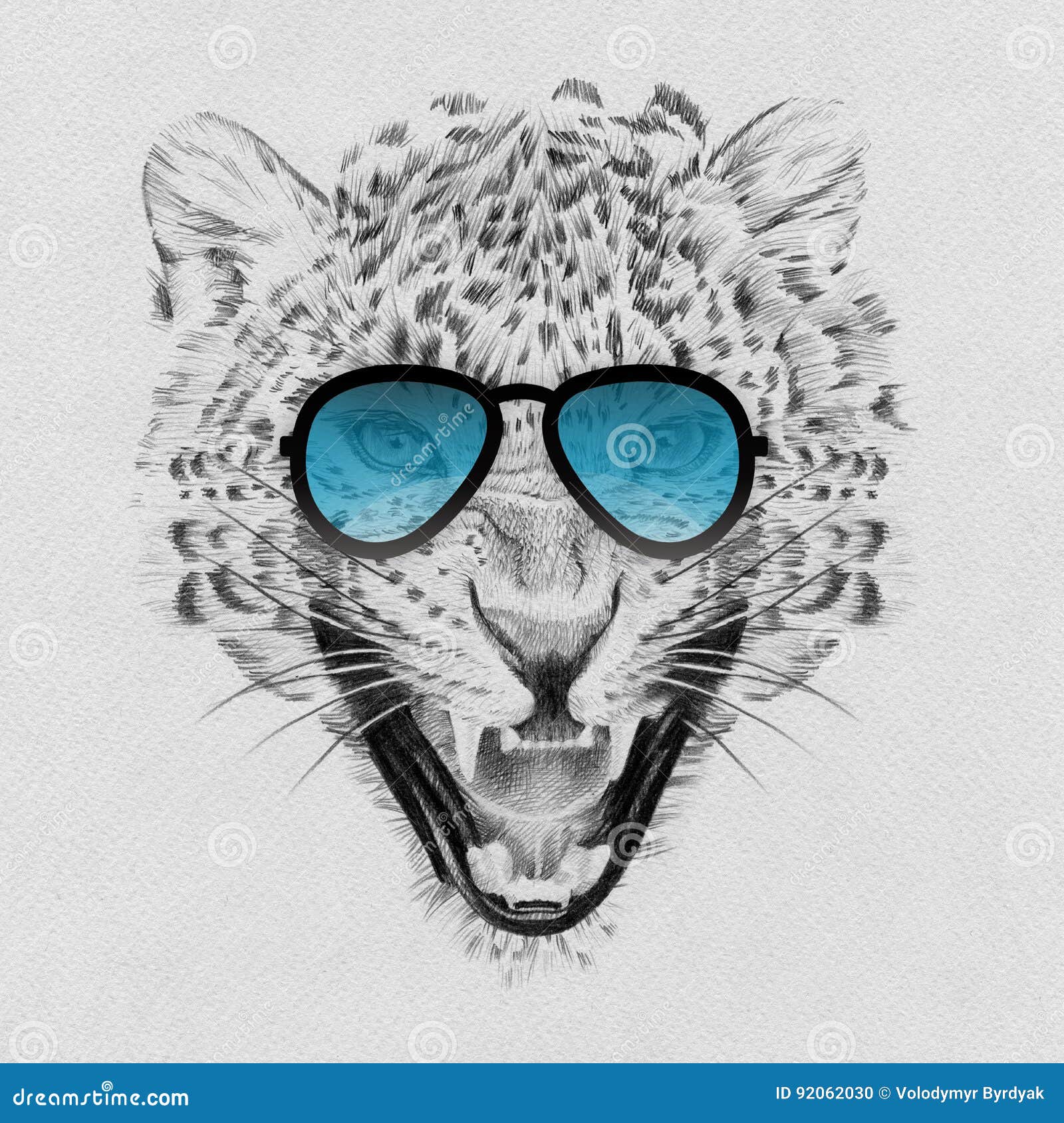 Portrait of Leopard Drawn by Hand in Pencil in Sunglasses Stock ...