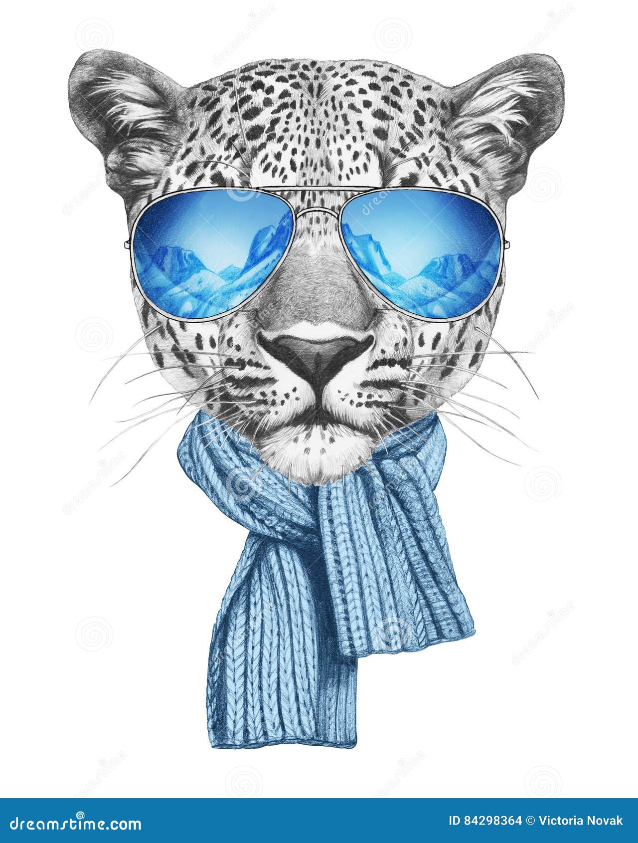 Portrait of Leopard with Mirror Sunglasses and Scarf. Stock ...