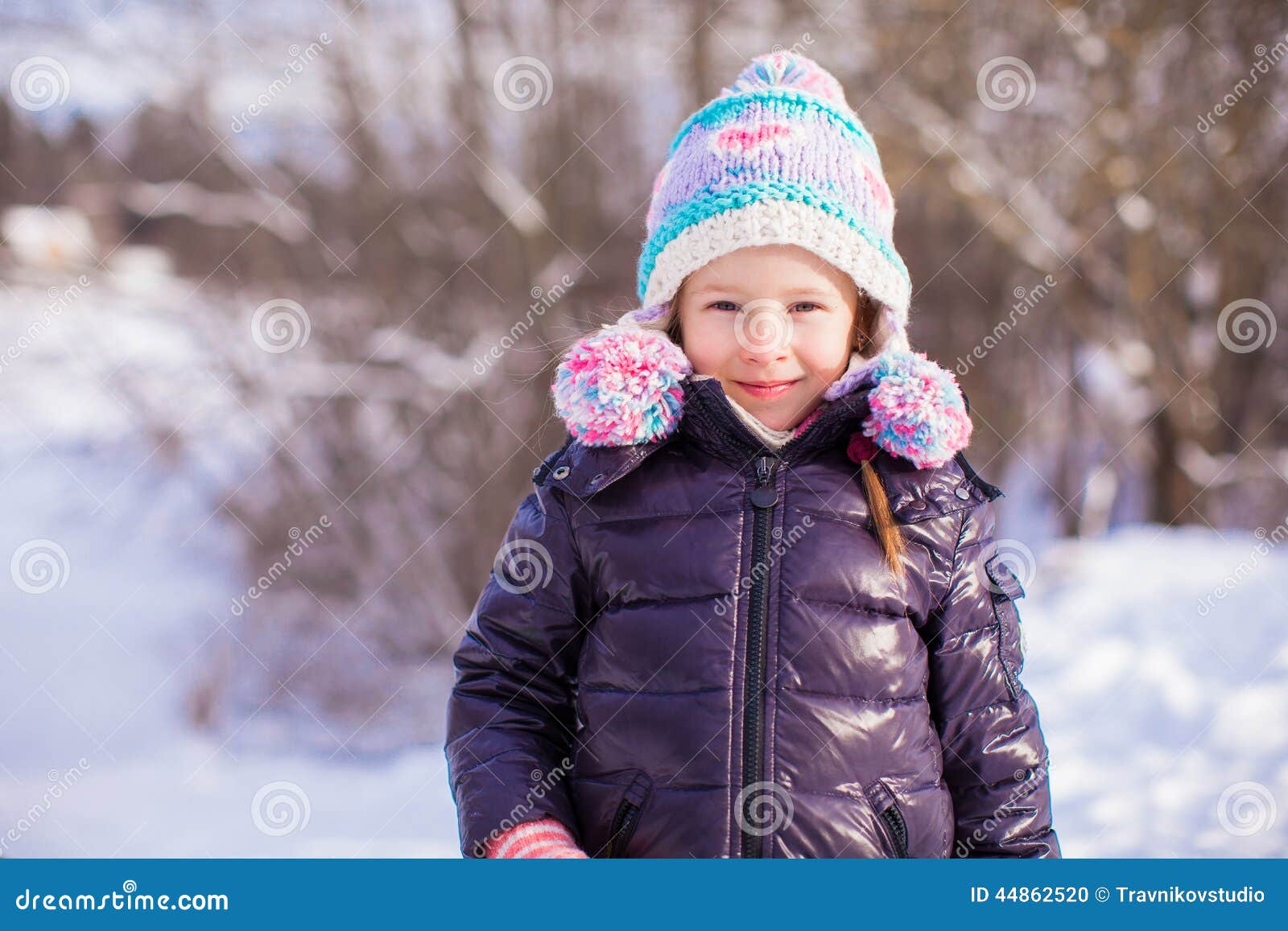 Portrait of Little Adorable Girl in Winter Hat at Stock Photo - Image ...