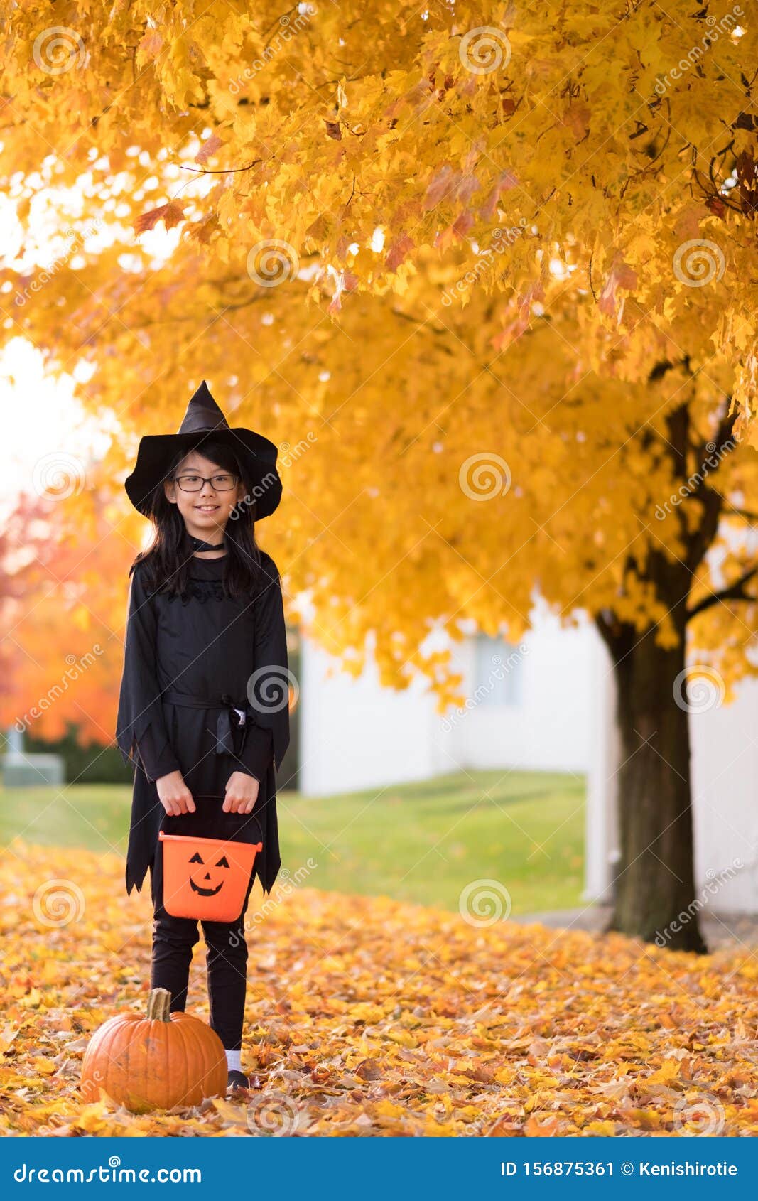 Portrait of Little Asian Girl in Witch Costume Stock Image - Image of ...