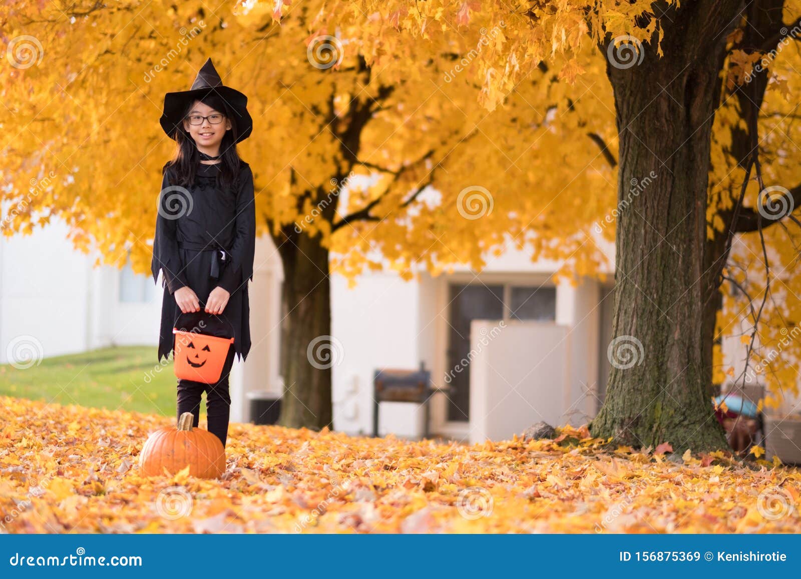 Portrait of Little Asian Girl in Witch Costume Stock Image - Image of ...