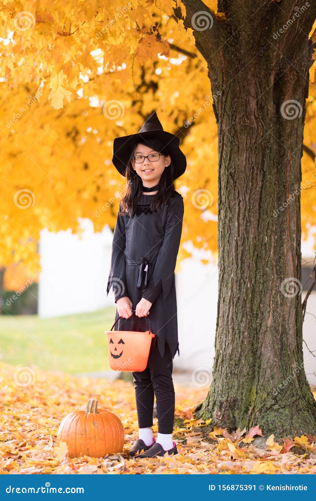 Portrait of Little Asian Girl in Witch Costume Stock Image - Image of ...