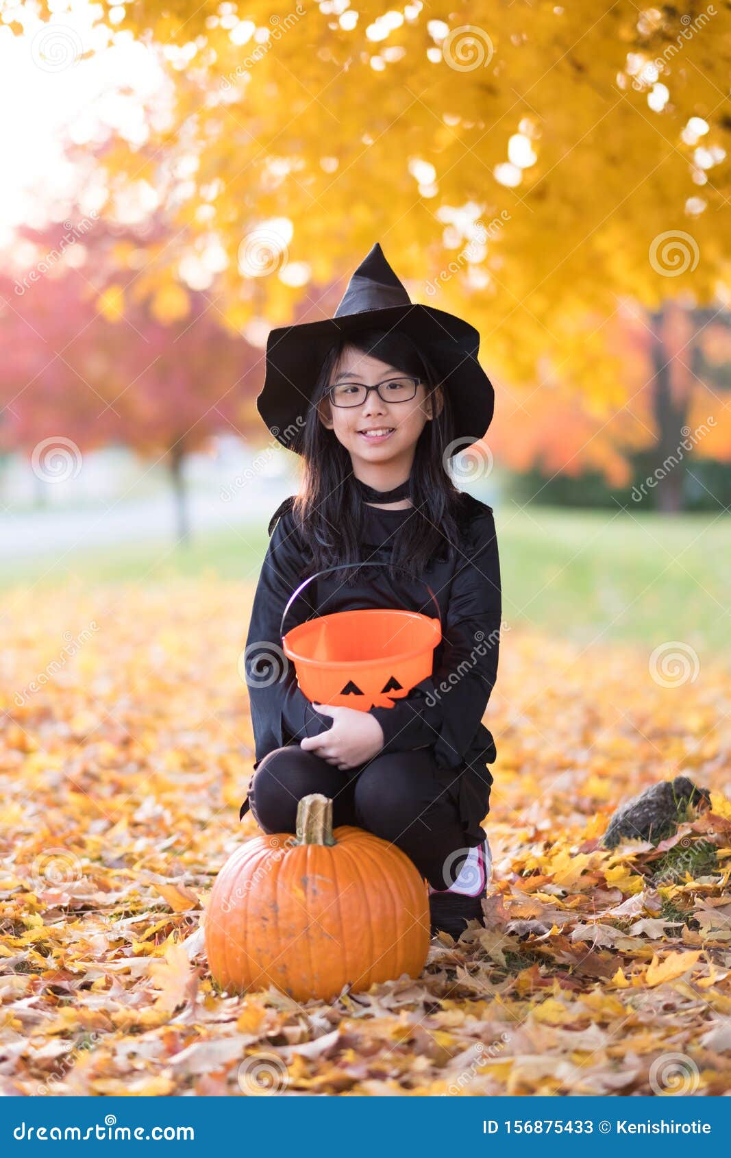 Portrait of Little Asian Girl in Witch Costume Stock Image - Image of ...