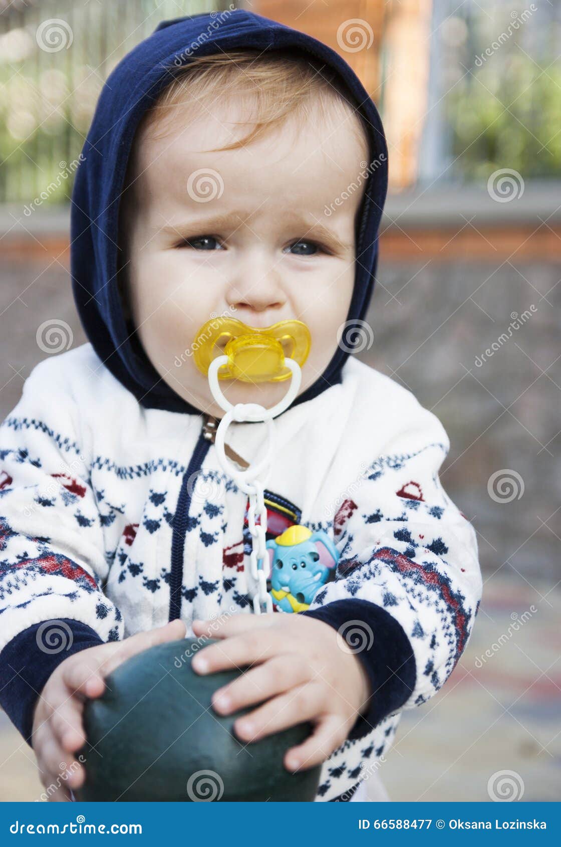 Portrait Little Boy with a Pacifier Stock Image Image of house, fence