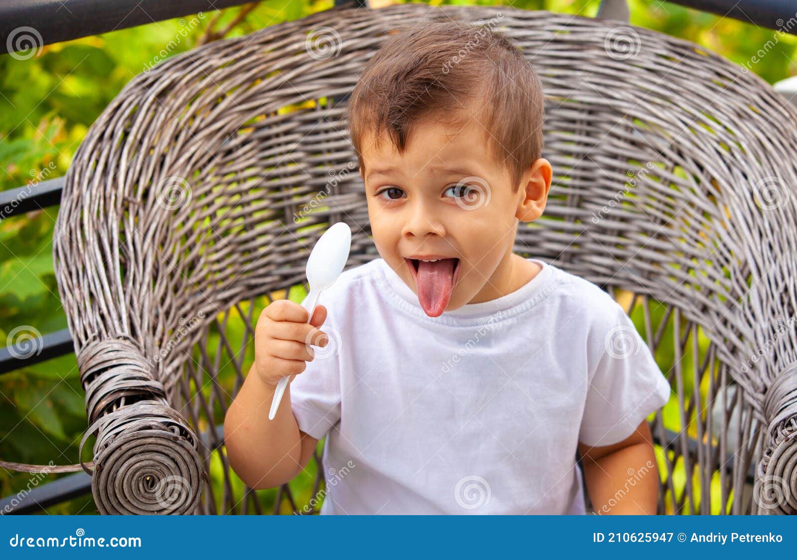 Portrait Little Boy with a Spoon Stock Image Image of cute, eyes