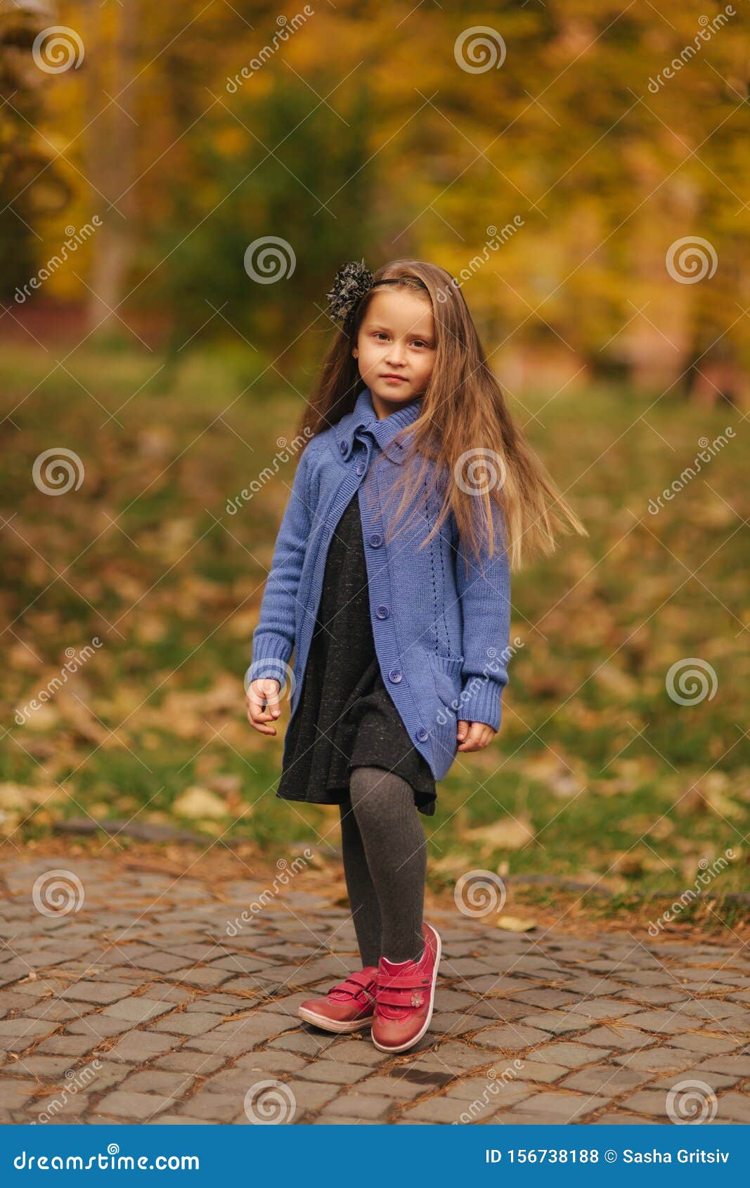 Portrait of Little Girl in the Autumn Park. Girl Model Poses To  Photographer Stock Photo - Image of lifestyle, female: 156738188