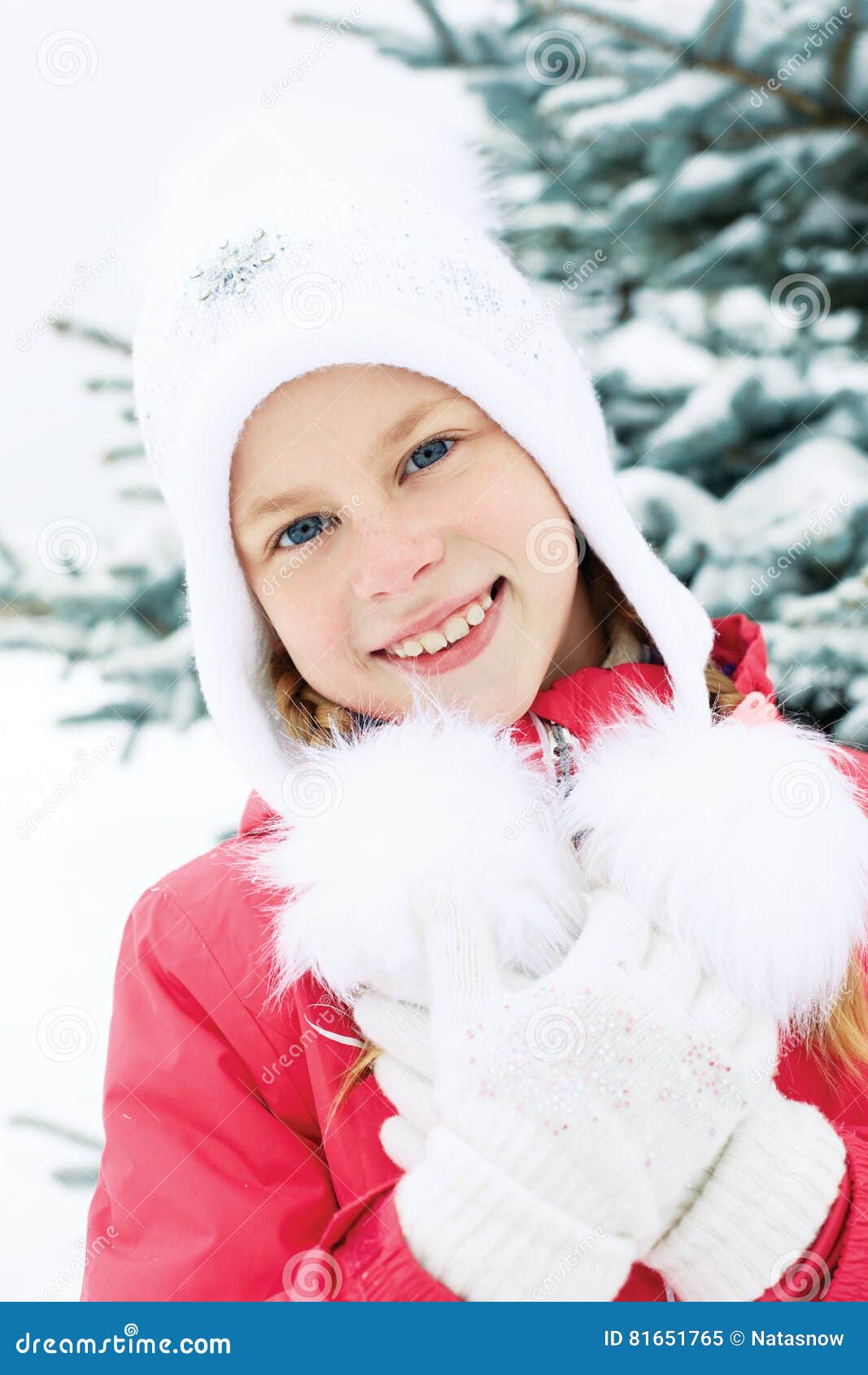 Portrait of Little Girl with Blonde Hair in Winter. Stock Image - Image ...