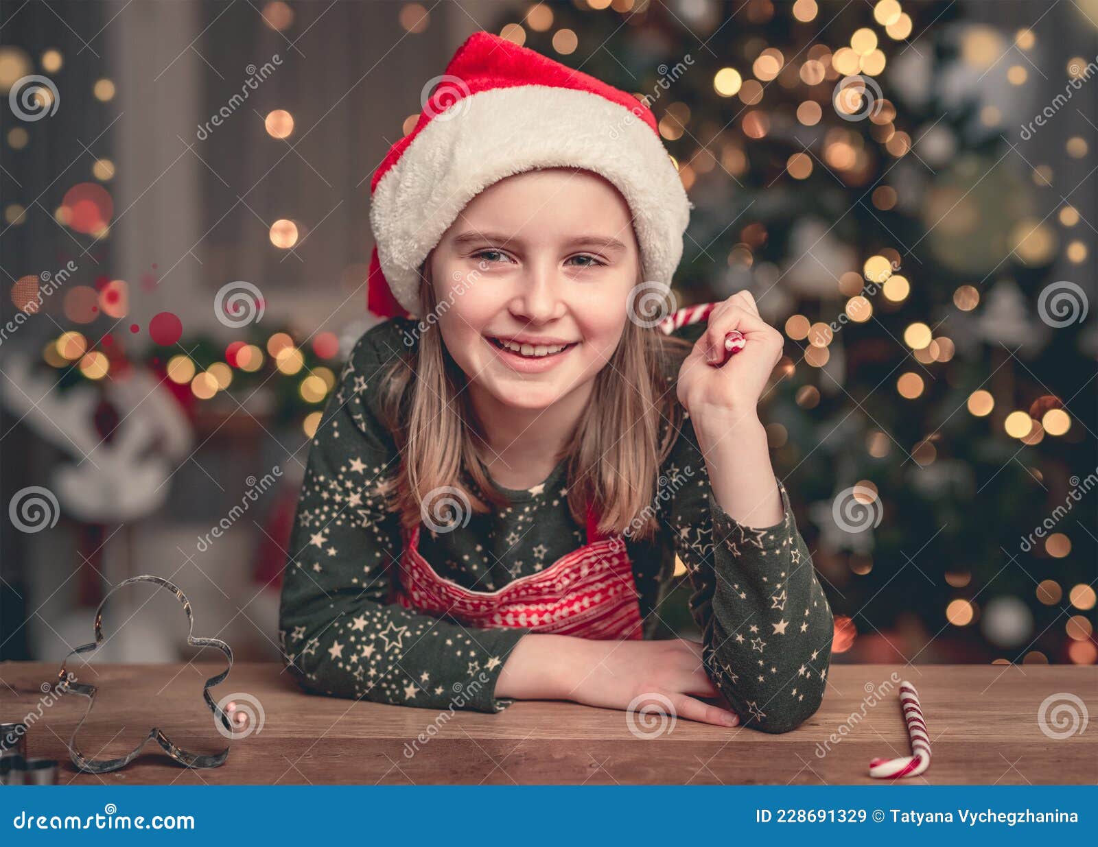 Portrait of Little Girl Holding Christmas Candy Stock Image - Image of ...