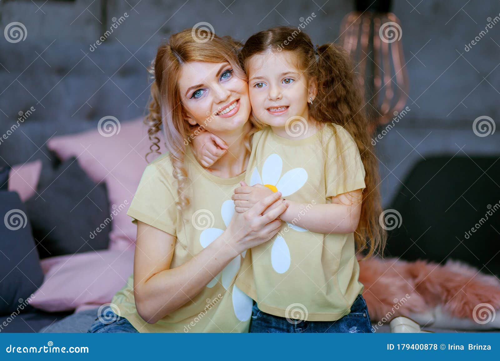 Happy Mom and Daughter Cuddling Playing at Home Stock Photo - Image of ...