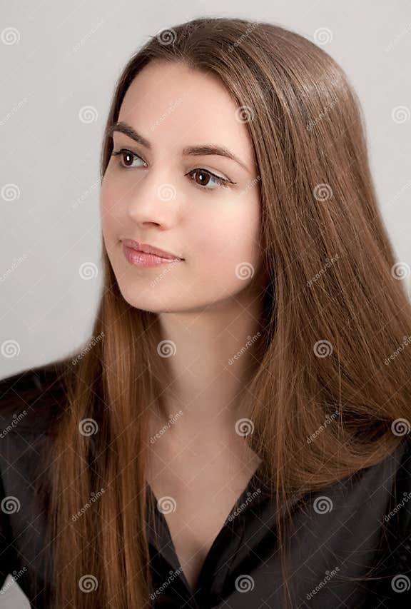 Portrait Of Lovely Long Haired Woman Stock Image Image Of Straight 