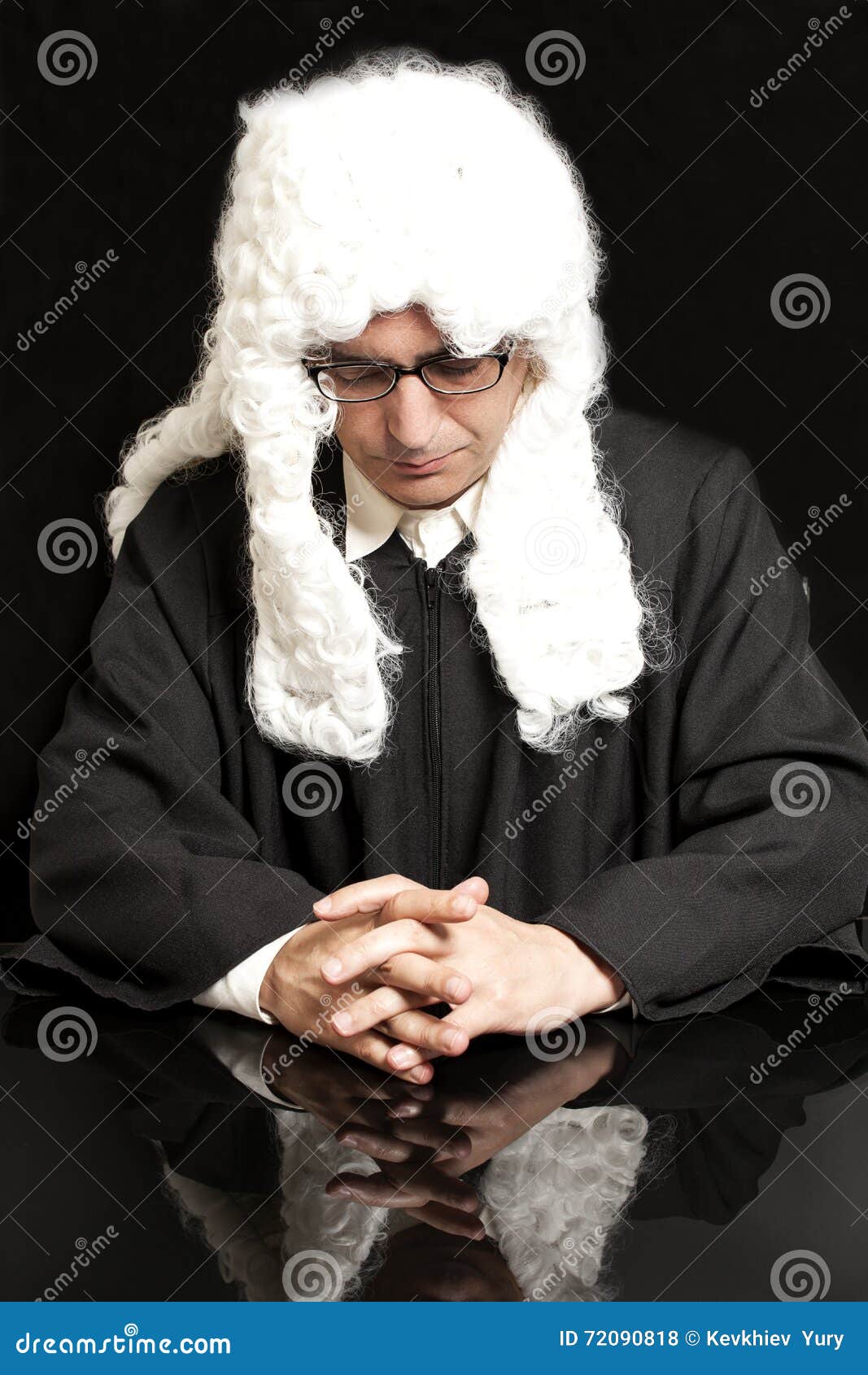 portrait of male lawyer in a wig with eyeglasses stock photo image