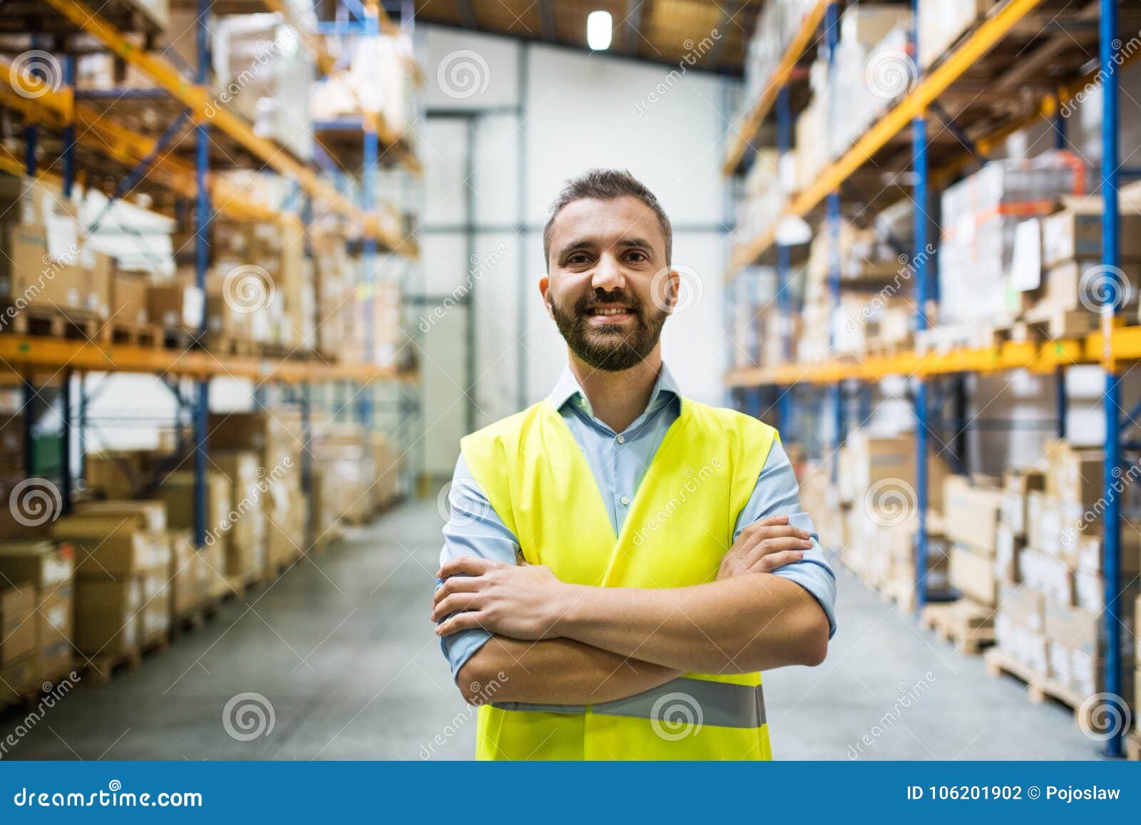Portrait of a Male Warehouse Worker. Stock Photo Image of clothing