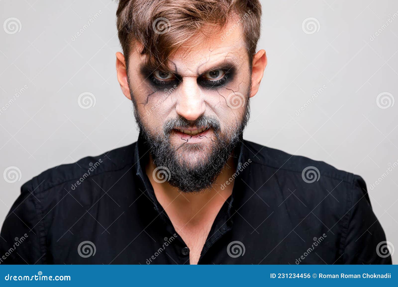 Portrait of a Man with a Beard with Makeup for Halloween in the Style of the Undead Stock Photo - halloween, costume: 231234456